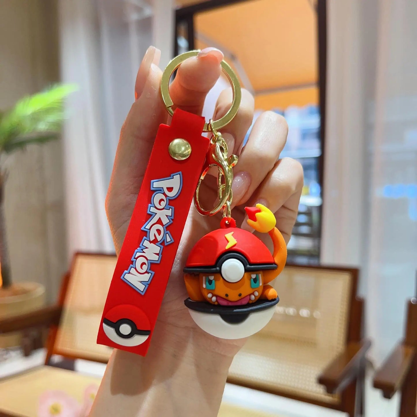 Pokemon Pokeball Keychain, Pikachu, Eevee, Squirtle, Charmander