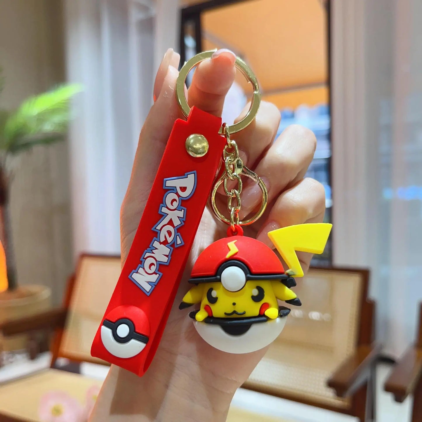 Pokemon Pokeball Keychain, Pikachu, Eevee, Squirtle, Charmander