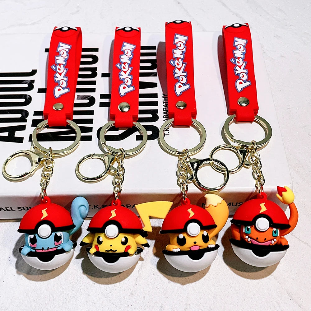 Pokemon Pokeball Keychain, Pikachu, Eevee, Squirtle, Charmander