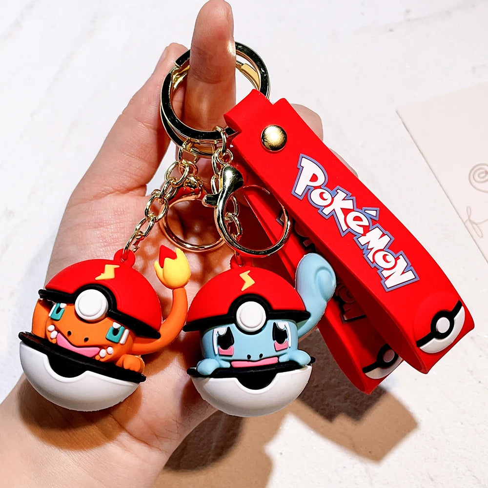 Pokemon Pokeball Keychain, Pikachu, Eevee, Squirtle, Charmander