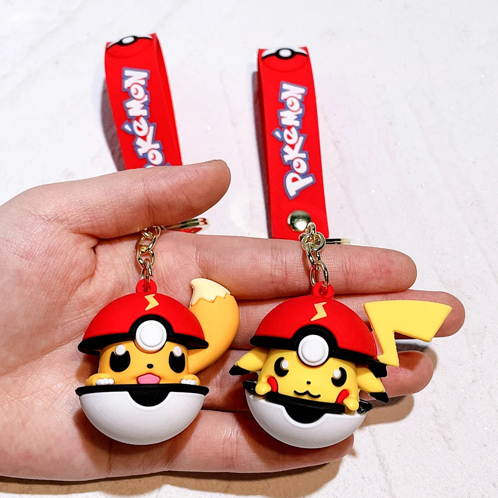 Pokemon Pokeball Keychain, Pikachu, Eevee, Squirtle, Charmander