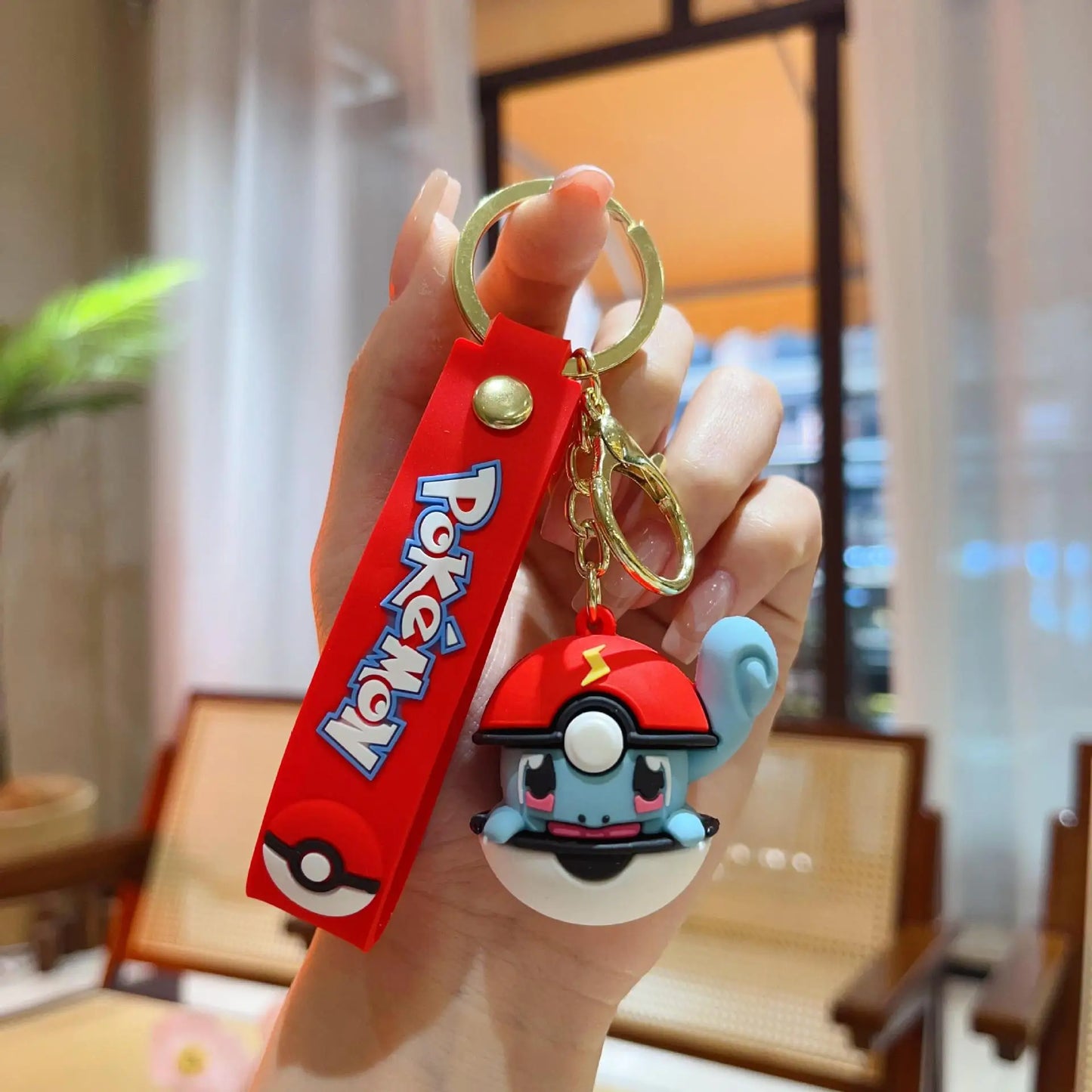 Pokemon Pokeball Keychain, Pikachu, Eevee, Squirtle, Charmander