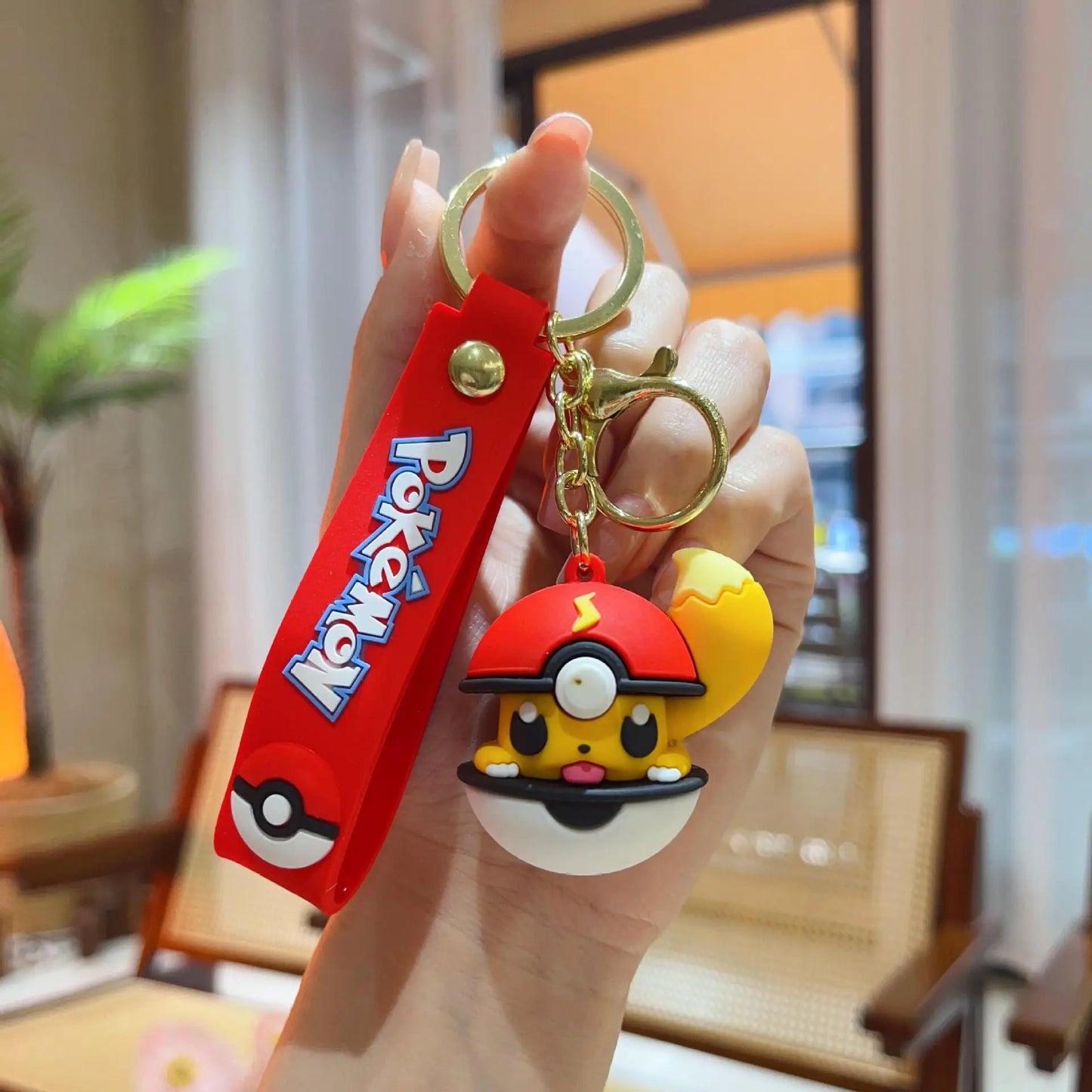 Pokemon Pokeball Keychain, Pikachu, Eevee, Squirtle, Charmander