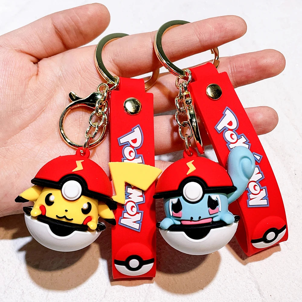 Pokemon Pokeball Keychain, Pikachu, Eevee, Squirtle, Charmander