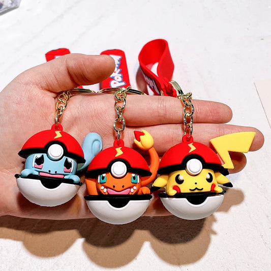 Pokemon Pokeball Keychain, Pikachu, Eevee, Squirtle, Charmander